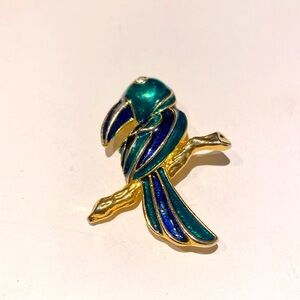 Vintage Parrot bird on branch enamel brooch